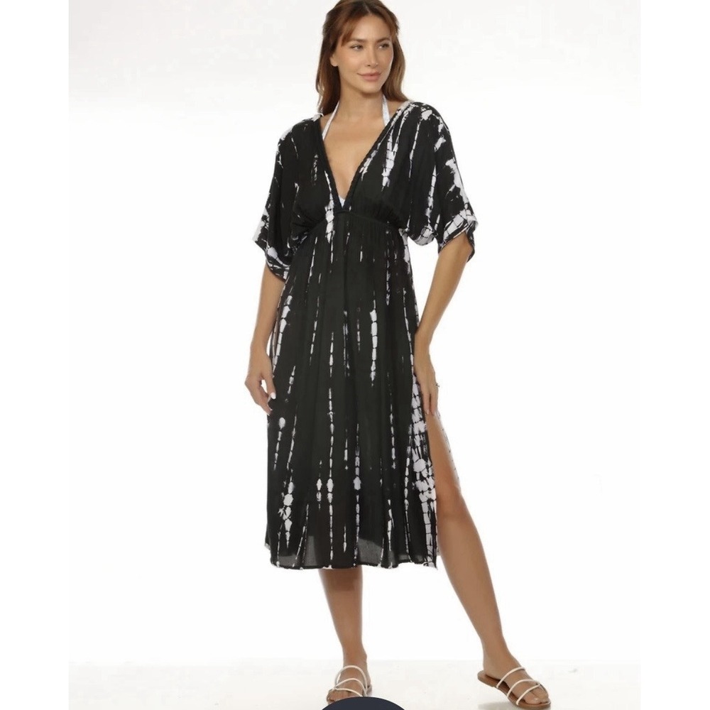 Raviya Women's Tie Dye Cover Up Dress Size Medium In Black White NWT